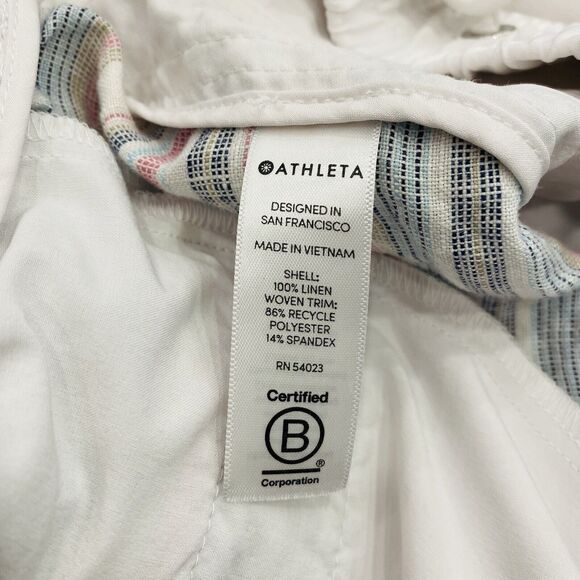 ATHLETA 4 White Multi Stripe Cabo Beachside Linen Pull On Shorts Vacation Resort - Picture 8 of 14